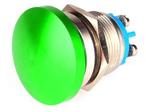 Guuzi 19mm 3V/6V/12V/24V/48V/110V/220V Pulsador Momentáneo Cabeza De Seta De Metal Botón De Inicio Redondo 1No On Off Terminal De Tornillo Abovedado De Reinicio Automático (Verde)