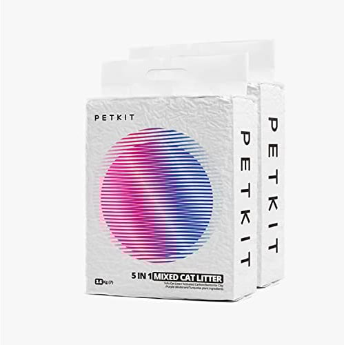PETKIT 5 in 1 Gemischtes Katzenstreu, Spülbar, Geruchsfrei, Aktivkohle, Extrem Saugfähig und Schnell Trocknend Tofu-Katzenstreu(Zwei Taschen)