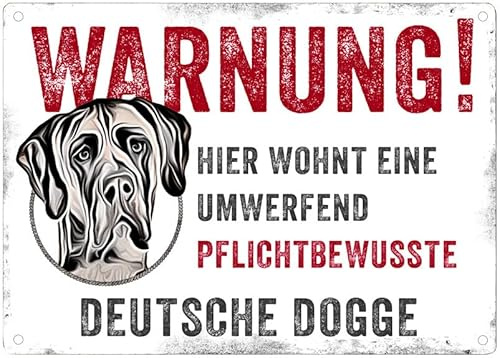 Cadouri Hunde-Warnschild WARNUNG! mit Deutscher Dogge┊UV-beständig┊Türschild mit Hundemotiv 28 x 20 cm┊tolle Geschenkidee für Hundebesitzer
