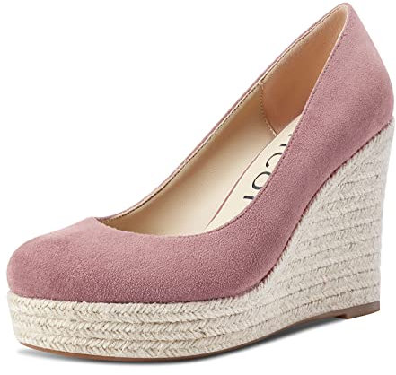 Aachcol Donna Piattaforma Zeppa Pumps Alto High Tacco Heel Chiusa Rotonda Punta Slip-on Dress Scarpe da Matrimonio Feste 10 CM Rosa Scamosciato 44 EU