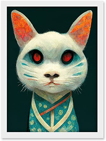 Doppelganger33 LTD Nihonga Kimono Cat Japanese Illustration Artwork Framed Wall Art Print A4