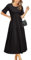 STYLEWORD Women Summer Dress Black Short Sleeve Ladies Casual Swing Midi Dress with Pockets(Black,XX-Large)