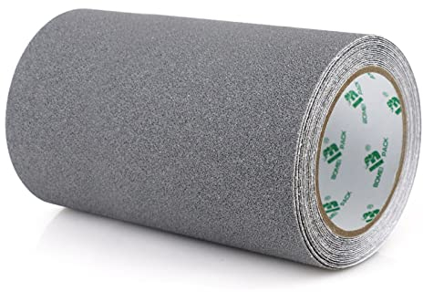 BOMEI PACK 250mm x 5m Silber/Grau Antirutsch Treppe Skateboard Griptape Klebeband, Starkes Zugband, rutschfeste Sicherheits-Stufe, rutschfeste Sicherheits-Stufen für drinnen und draußen