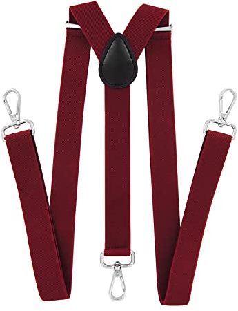axy Herren Hosenträger mit 3 robusten Karabiner Verschluss 2,5 cm breit Y-Form stufenlos verstellbar (Weinrot)
