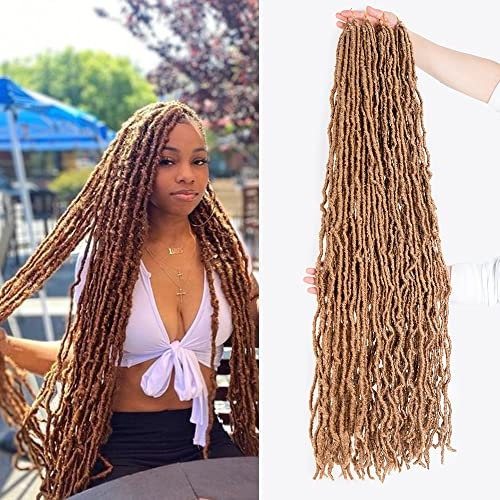 36Inch New Soft Locs Crochet Hair 6Packs Pre Looped Super Long Faux Locs Crochet Braids Curly Wavy Goddess Locs Dreadlocs Synthetic Hair For Black Women (36Inch/Locs, 27#)