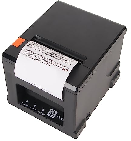 Zunate Thermo-Belegdrucker mit Automatischer Schneidevorrichtung, POS-Drucker 80 Mm Breite, Unterstützt Serielle USB-Ethernet-Schnittstelle, Kassenschublade, (EU-Stecker)