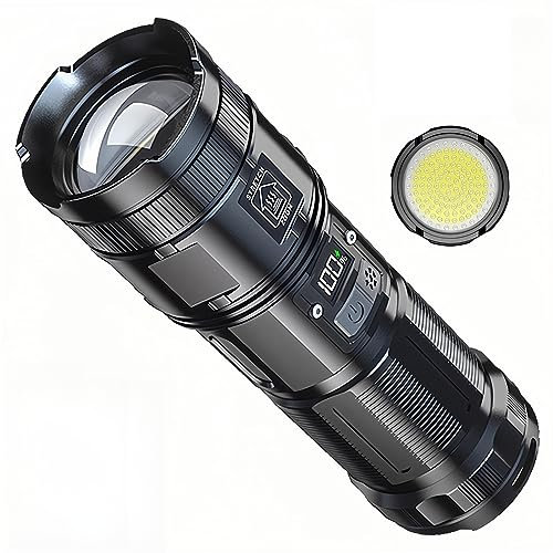 Rechargeable Flashlight, 12000 Lumens, Super Bright LED Torch with COB Work Light, High Power, Powerful Handheld Flashlights for Emergencies, Camping, Hiking (Black)