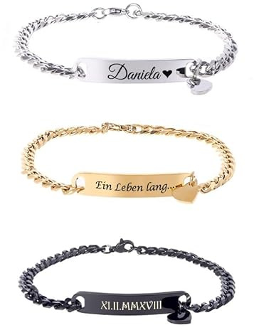 aplusashop ID Edelstahl Armband mit Herzanhänger mit Gravur nach Wunsch Love 3 Farben NEU Personalisiert