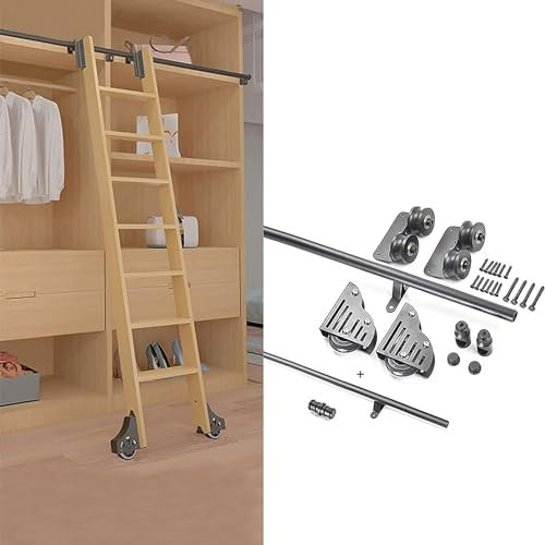 CATANK Kit Scala per libreria Mobile con Ruote a rulli da Pavimento, Binario per Scala Mobile a Tubo Tondo (Senza Scala), Kit Hardware per Scala Scorrevole per libreria Hardware con Scala