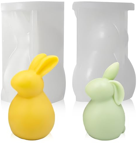 Ostern Kaninchen Silikonform,2 Stück Kerzenform Silikon,3D Osterhase Kerzenformen Kaninchen mit aufgerichteten und Gefalteten Ohren Hase DIY Silikonform für Kerzen OrnamenteTortendeko Seife