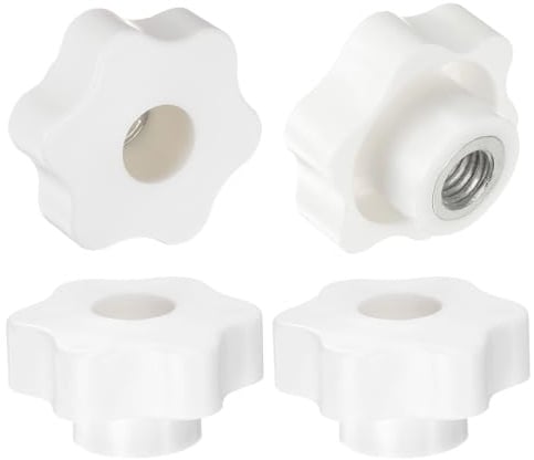 QUARKZMAN 4 Stück Sterngriffmutter M12 Flügelmuttern mit Gewinde, Rändelmutter Handgriff Durchgangsloch Klemmmutter 48mm Spannknopf Sterngriffe für Maschinen Anlagen Fitnessgeräte, Weiß