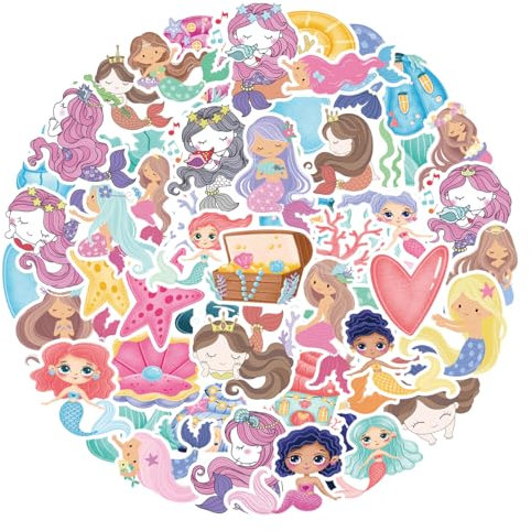 MARSFORCE Kawaii Meerjungfrau Aufkleber Set, Wasserdicht Vinyl Kinder Stickers für Laptop Gepäck Koffer Skateboard Helmet Gitarre Wasserflasche Tasse kanne Scrapbook Pad Handyhülle [50 Stück]