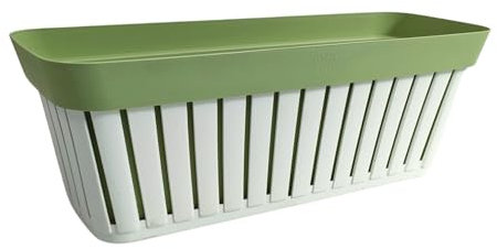 Ecoplast | Balconetta Kreta 40cm, Fioriera da Esterno in Plastica, Fioriera da Balcone Bianco&Verde, 39x16x15, Made in Italy