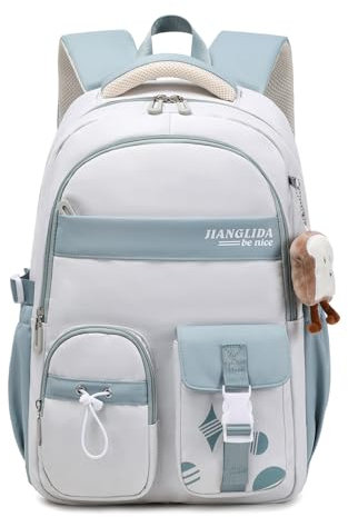 FANDARE Schulrucksack für Teenager, Mädchen, Damen und Herren - Schultasche, Tagesrucksack, Laptop Rucksack - Leichter, Wasserdichter Daypack für Uni - Grau Blau
