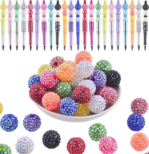 Perlen für Stifte, Kaugummi-Perlen für Perlenstifte, Acrylperlen, Strassperlen, zur Stiftherstellung, Zucker, Regenbogenperlen für Schlüsselanhänger, mehrfarbige Harz-Strasssteine, 20 mm, 40 Stück