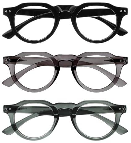 OPULIZE RIO Set da 3 Occhiali da Lettura Anti Luce Blu - Montatura con Bordo Superiore Piatto - Nero, Verde, Grigio - Uomini e Donne - BBB53-167 - +1.50