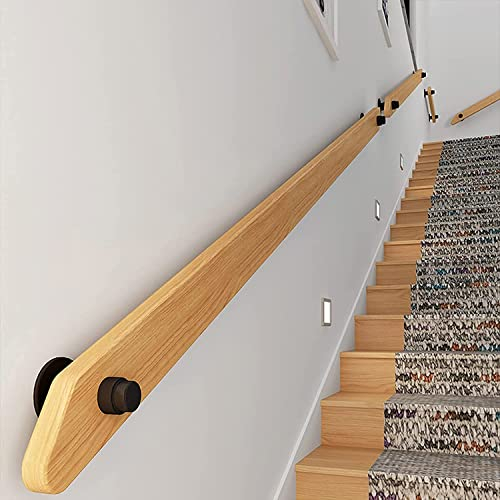 für Treppen Holz 300CM Treppengeländer Innen Aussen Wandhandlauf Handlauf Kiefer Geländer Support Kit Seitliche Montage Anpassbare Länge für Behinderte