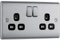 AMK® BG Nexus Metal Brushed Steel Double Plug Socket Black Inserts 2 Gang 13 Amp Satin Chrome Twin 13A