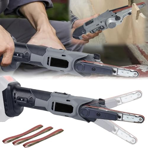 Bandschleifer, Akku Bandschleifer Kompatibel mit Makita 18V Akku Kabellose Schleifmaschine Multischleifer 10x330mm Elektrische Feile 3 Schleifbändern 6 Geschwindigkeiten 35° Einstellbare (ohne Akku)