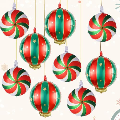 Weihnachten Folienballons Set, 9 Stück Groß Weihnachts Deko Süßigkeiten Hängende Weihnachtskugel Helium Ballons, Rot Grün Gold Weihnachtsdeko Bonbon Candy Luftballons für Christmas Party Dekoration