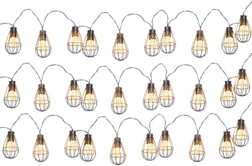 Nowa 30x LEDs Solar Lichterkette Aussen Solarlampe Garten Dekoration Retro Stil, Metall rost, LED warmweiß, L 200 cm