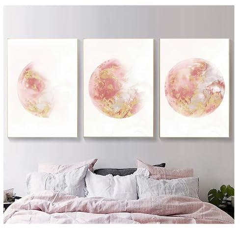 WoLWEs Set of 3 Rose Gold Print Large Gallery Modern Wall Art Wall Posters Pictures Moon Phase Art Canvas Painting Bedroom Kitchen Office Decoration-60x80cm (No Frame)