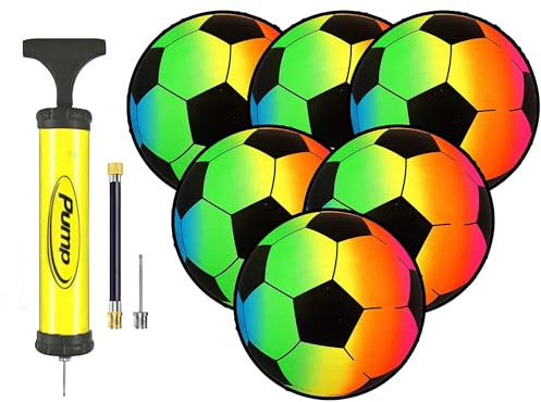 lumous rola Rainbow Football Pack of 6 Plastic Football, Beach Ball Ideal for Family Games, Kids Garden Toy, Easy to Inflate, Lightweight Playground Ball Outdoor Fun for Boys and Girls (6PCS FOOTBALL)