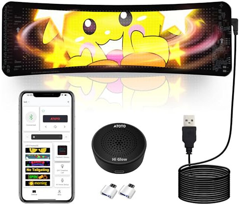 Programmable LED Sign for Car - AI Voice & Bluetooth APP Control, Flexible Digital Display, Scrolling Back Window Car LED Sign Custom Text Pattern Animation for Store, Party, Festival,19.4 x 4.3