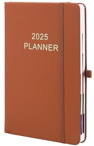 Kalender 2026 Wochenplaner A5, 21 x 14.8cm, 12 Monate Akademischer Terminplaner, Planer Softcover mit PU Leder, Stiftschlaufe, Monatstaben (Braun)