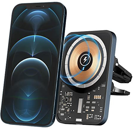 Magnetic Wireless Car Charger Mount For iPhone 16e 16 Pro Max 16 Pro 16 Plus 16 15W Fast Charging Car Holder Dashboard Vents Phone Mount Transparent Wireless Chargers Compatible For Qi Enabled Device