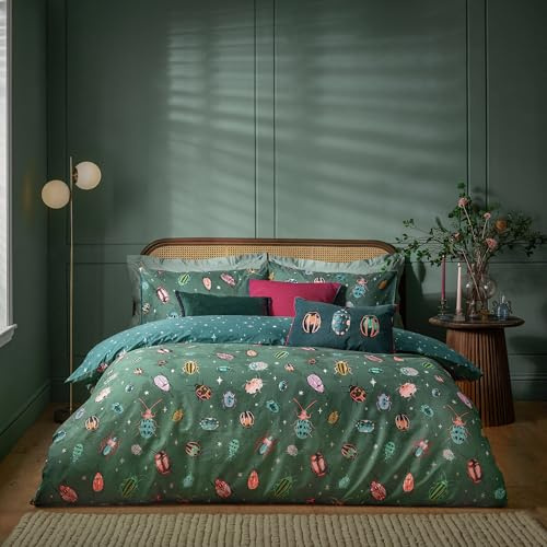 furn. Beetalis Duvet Cover Set – Reversible Iridescent Starry Night Beetle Easy Care Bedding (Multicolour – Super King – 260x220cm)