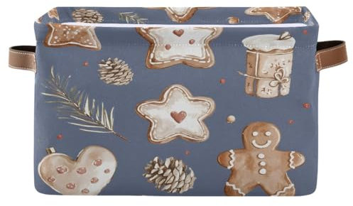 Aufbewahrungskorb für Weihnachten, Plätzchen, Tannenzapfen, Leinen, zusammenklappbar, Organizer mit Griffen