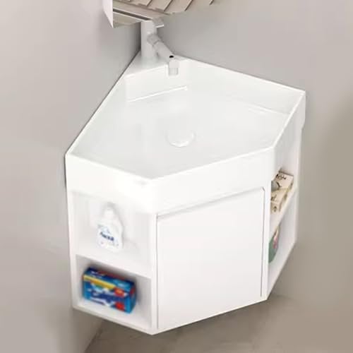 HARELA Eckwaschbecken Mit Unterschrank, Wandmontiertes Keramik Waschbecken, Badezimmer-Waschbecken, Mit Wasserhahn Und Abfluss, Badunterschrank Waschbecken, Badmöbel-Set(51cm/20.1in)