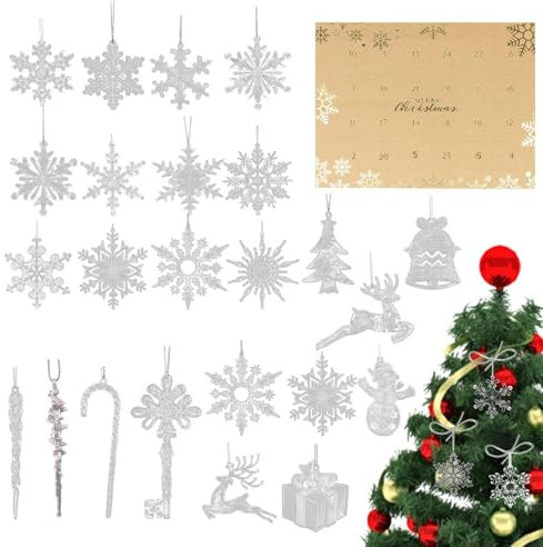 Calendario 'Avvento 2024, 24 giorni, conto alla rovescia di Natale, calendario 'Avvento in acrilico, fiocco di neve bianco, ornamenti per albero di Natale