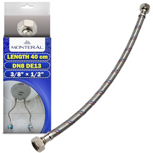 Flexschlauch aus Edelstahl 40 cm IG 3/8 auf IG 1/2 DN8 DE13 | Panzerschlauch Arbeitsdruckbereich Max 10 bar Temperatur Max +70°C - Garantie 10 Jahre - MONTERAL