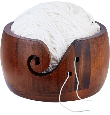 GNAUMORE Cuenco Tejer Madera,Soporte de Cuenco de Tejer,Hecho a Mano Cuenco Hilo,Hilo de bambú Cuenco,Tazón de Lana Hecho a Mano,Organizador de Soporte de Lana,Cuenco de Almacenamiento de Lana