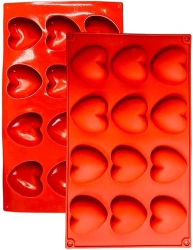 YXHZVON Lot de 2 Moules à Chocolat en Silicone Forme de Cœur avec 15 Cavités, Antiadhésifs, Rouge