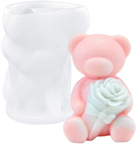 3D Bär Kerzengießformen, Rosenbär Silikonform Gießform, Seifenherstellung Form DIY Kerzengießformen für Kerze machen Seifen Polymer-Ton Home Dekoration Valentinstag Geschenke