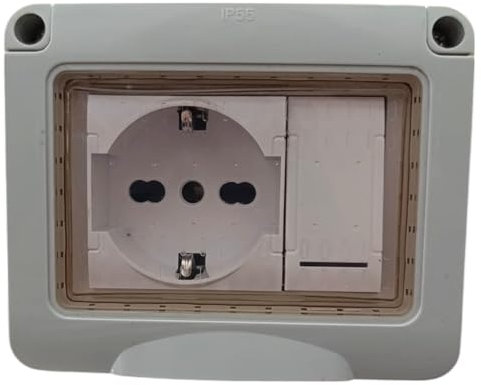 topolenashop Cassetta Elettrica IP55 con Interruttore e Presa Shuko, Box + 1 Interruttore + 1 Presa Shuko, Bianco