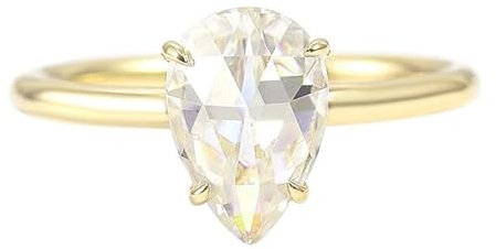 Skcess Goldring Damen 585 Echtgold 14K Engagement Ring Weiß Diamant Birne, Damenring Einfach Ring Damen Größe 49 (15.6)