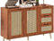 DOWOX Kommode mit 3 Schubladen und 2 Türen, Schrank mit Schwarzen Griffen, 120 x 38 x 78 cm, Vintage Rattan Sideboard für Flur, Schlafzimmer, Esszimmer, Küche und Wohnzimmer (Nussbaum)