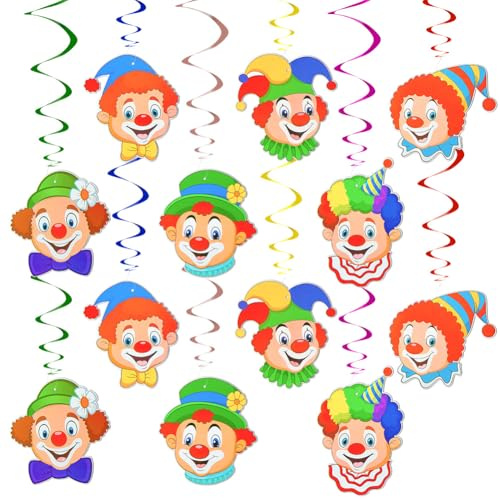 AOOTE Clown Girlande Karneval, 12 Stück Clown Hängende Wirbel Girlande, Fasching Deko für Fasching,Karneval Geburtstag,Zirkus Party Deko,Geburtstag,Hochzeit