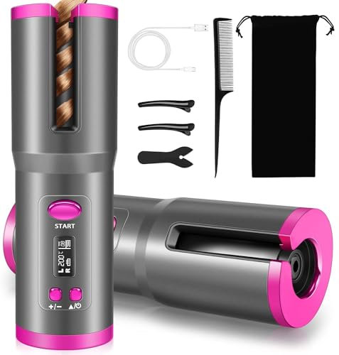 Hair Curler, Cordless Hair Curlers for Long Hair, Wireless Automatic Curling Iron Restriction with Built-in 5000mAh Rechargeable Battery, Portable, for Home Travel etc