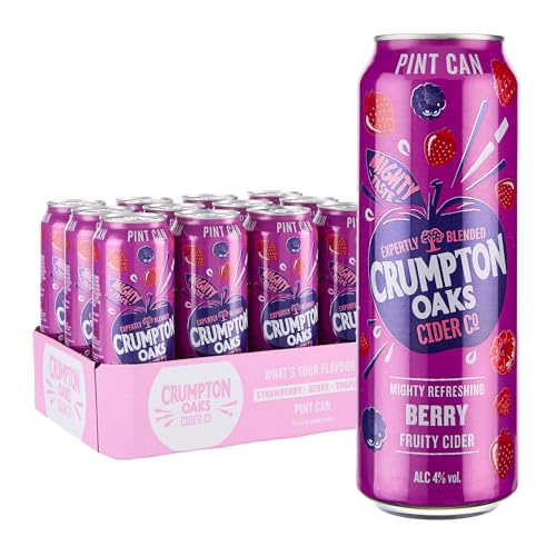 Crumpton Oaks - Berry Cider, 4% ABV Pint Cans, 12 x 568ml | Mixed berry & orchard apple blend; Sweet fruity & lightly sparkling; Gluten free & vegan; Garden parties & fireside evenings
