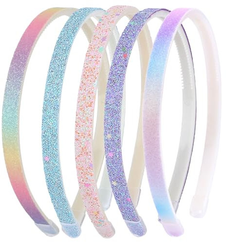 Lot de 5 Bandeaux à Cheveux pour Filles, Serre-tête Enfant Pailletés, Colorés et Mignons Serre Tete Fille, Brillants Arcs en Ciel Bandeau Cheveux Fille, Accessoires Quotidien pour Cheveux de Fille