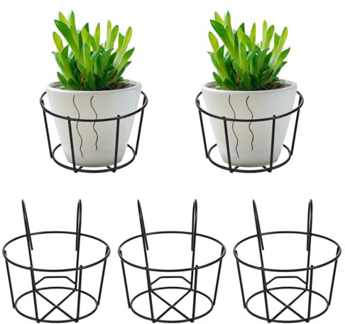 YARNOW Hanging Flowerpot Rack 5pcs Set for Balcony Railing Plant Pot Holder Detachable Hooks for Indoor Outdoor Gardening and Home Décor
