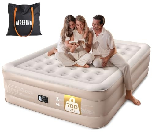 Airefina Matelas Gonflable pour Grand lit avec Pompe intégrée, Matelas Gonflable amélioré de 45,7 cm avec Sac de Transport, Grand lit Gonflable pour Camping, Maison, invités, Colchones gonflables