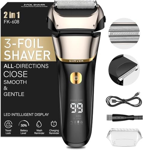 Rasierer Herren Elektrisch, 2-in-1 Elektrorasierer Herren Folienrasierer, Hochfrequenz-Vibration für Glatte Haut, Präzisionstrimmer, Ultradünne Folie, IPX7 Wasserdicht, USB-C, 80Min Akku & Reise-Lock