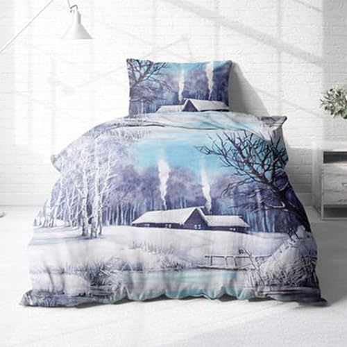 Träumschön Biber Bettwäsche Set 2tlg 155x220 cm + 80x80 cm – Flauschige Bettwäsche zu Weihnachten Lavendel blau – Weiche Winterbettwäsche - Atmungsaktiv, Warm & Hautfreundlich - 100% Baumwolle