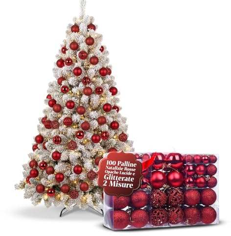 Avilia – 100 Palline Natalizie Rosse Opache Lucide e Glitterate in 2 Misure per Decorazioni Natalizie Sicure e di Effetto, Ideali per Albero di Natale e Addobbi di Casa Infrangibili
